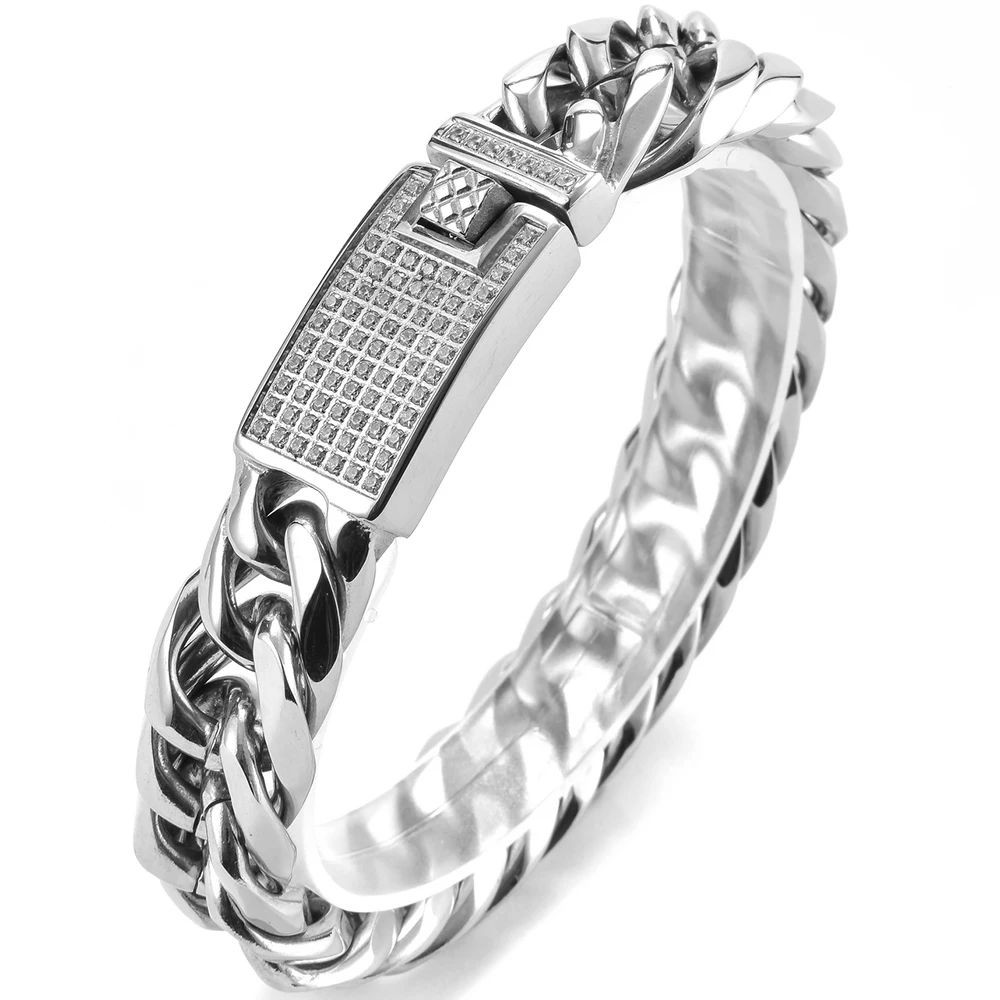 

Solid Heavy Big Chunky Bracelet Male Fashion Polished Stainless Steel Chain Mens Bracelets For Men Hiphop Jewelry Accessories