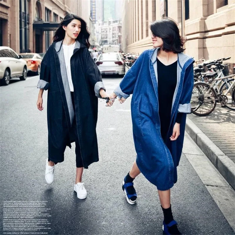 2019 весенне осеннее Новое повседневное Свободное пальто выше колена с капюшоном