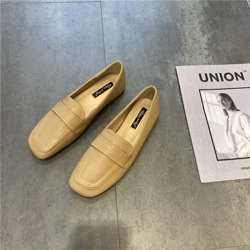 

Korean Shoes Square Toe Casual Female Sneakers Slip-on Loafers With Fur Autumn British Style All-Match Dress Flats Women 2021 Sl