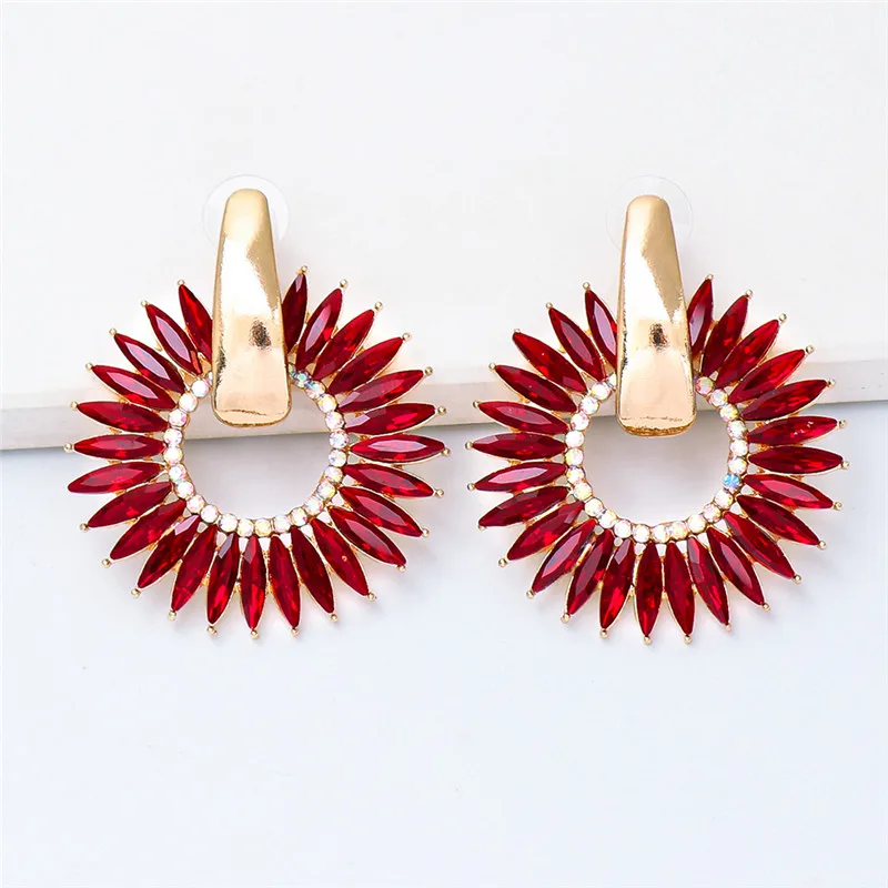 hot brand colorful crystal metal drop dangle earrings for women geometric wedding party jewelry rhinestone statement earrings free global shipping