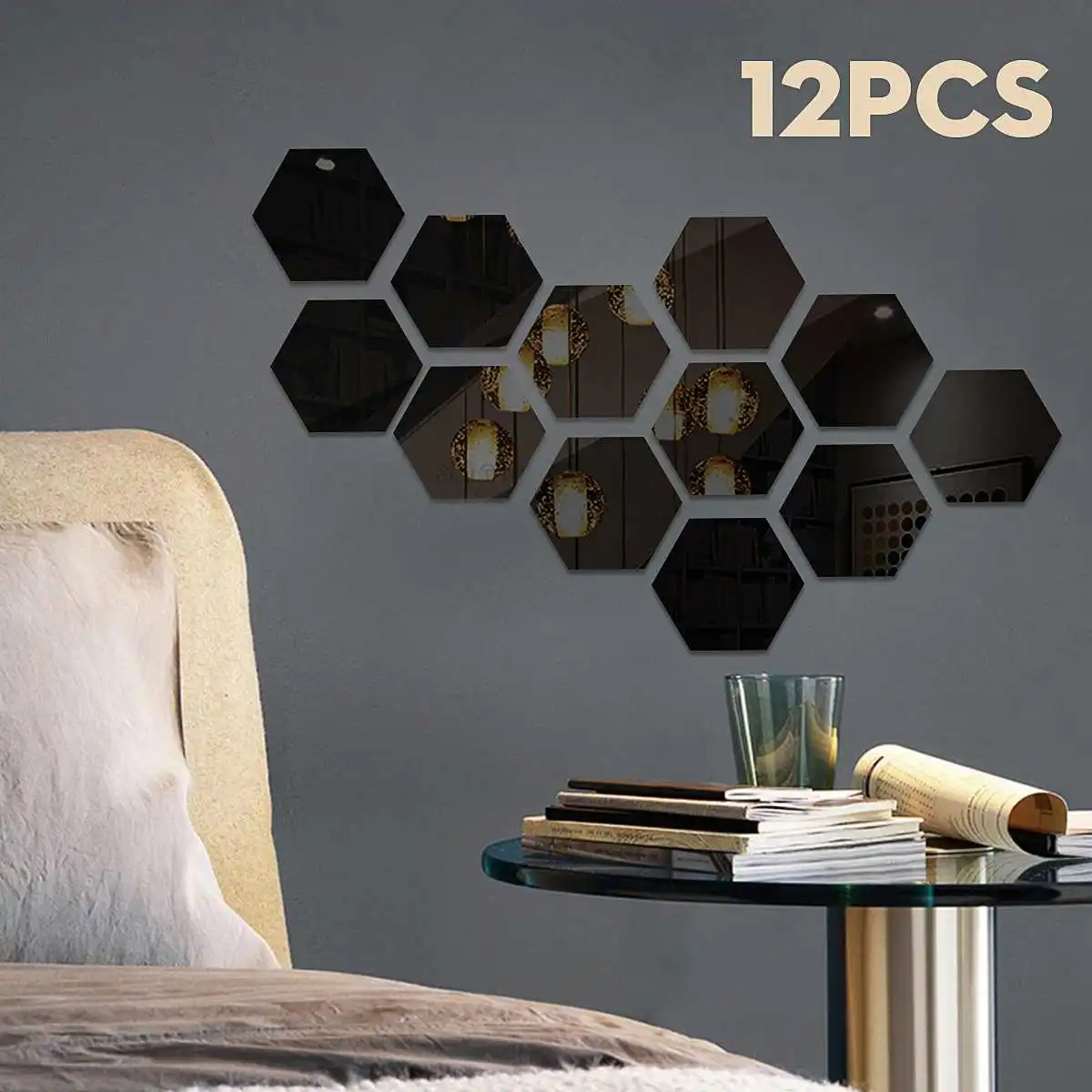 

4 Colors 12Pcs 3D Hexagon Acrylic Mirror Wall Stickers DIY Art Wall Decor Stickers Home Decor Mirrored Wallpapers