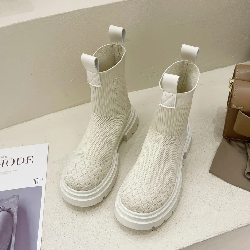 

Женские вязаные ботинки-носки, повседневные красные ботинки на толстой подошве, большие размеры, Осень-зима 2021