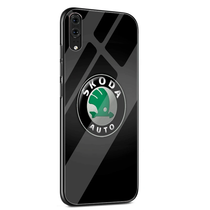 Стеклянный чехол для телефона huawei P30 P10 P20 7A Y6 Y9 P Smart mate 20 Honor 9 10 8X Lite Pro Чехол Skoda с логотипом автомобиля