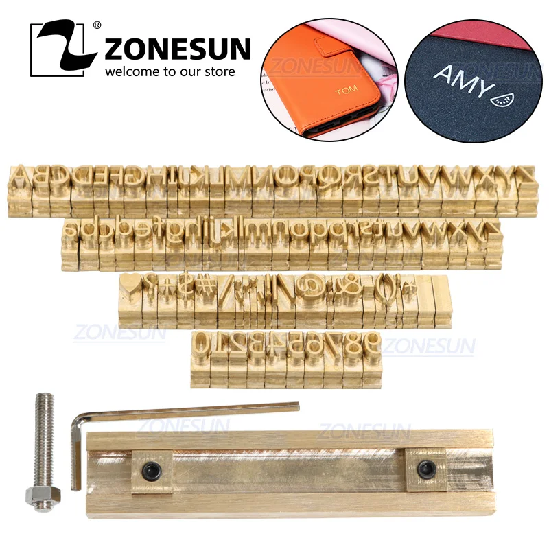 ZONESUN Т-образный слот 10 см приспособление + 52 алфавита цифр 20 символов кожаный