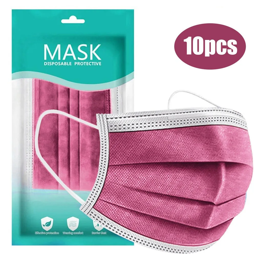 

10pcS Pink Purple Green Disposable Face Mask Red Mask 3ply Ear Loop Masks Mascarillas Maseczka Na Twarz Masque Halloween Cosplay