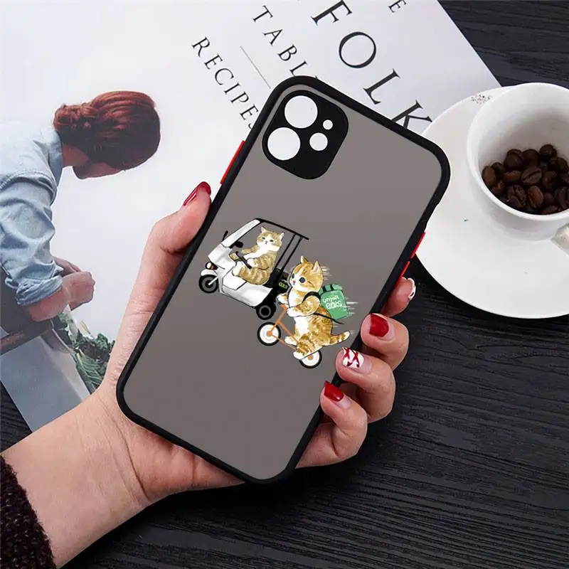 

Cartoon art cat cute painting Phone Case matte transparent For iphone 7 8 11 12 plus mini x xs xr pro max cover
