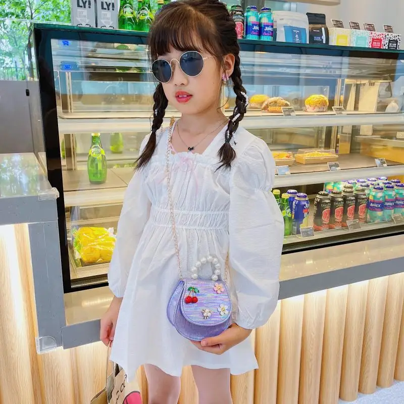 Cute Pearl Chain Children Mini Shoulder Messenger Bags Princess Accessories Wallet Pouch Little Girls' Small Coin Purse Handbags