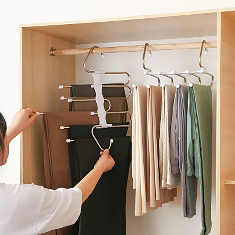 

Hot YO-5 in 1 Pant Rack Multifunction Shelves Stainless Steel Multi-Functional Wardrobe Magic Trouser Hanger Coat Storage
