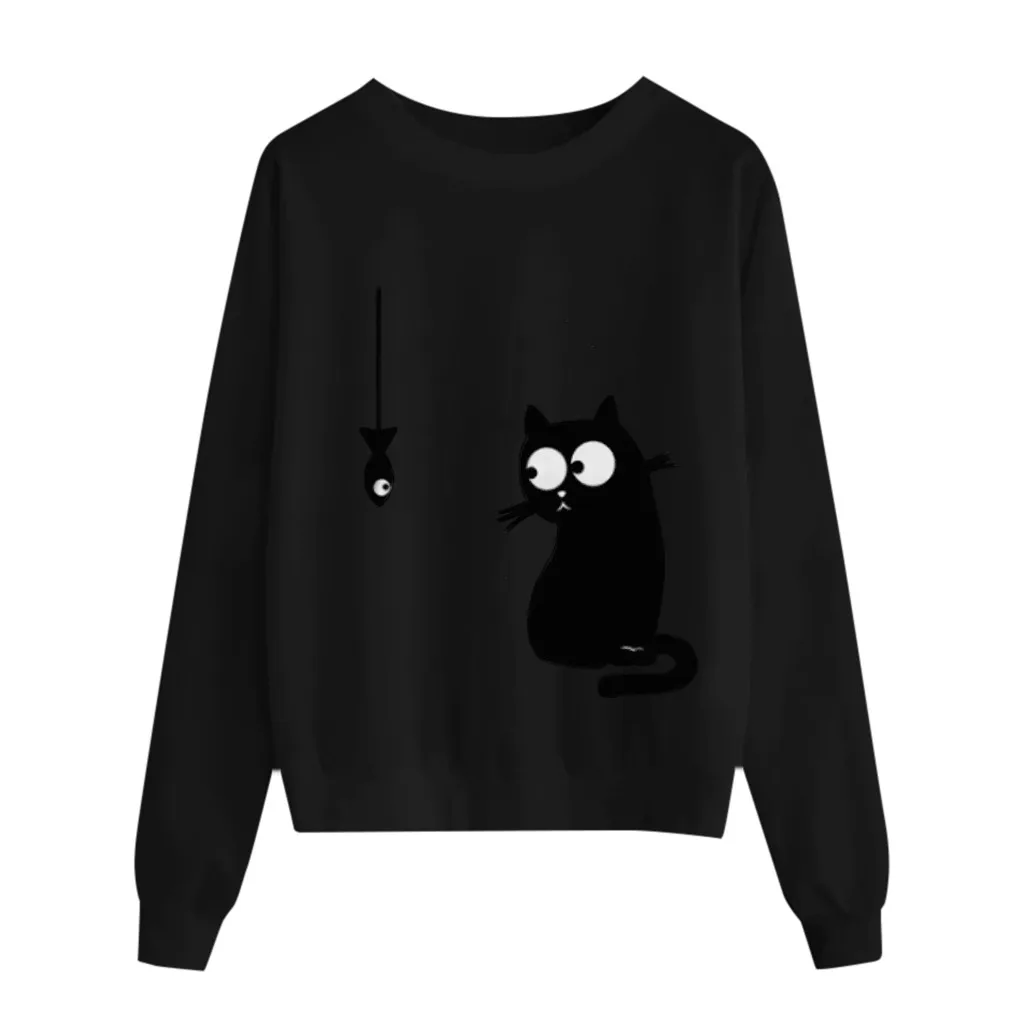 FREE OSTRICH Sweater Women Love Cat Print Top O-Neck Large Size Long Sleeve Autumn Winter Woman Sweaters Pullovers | Женская одежда
