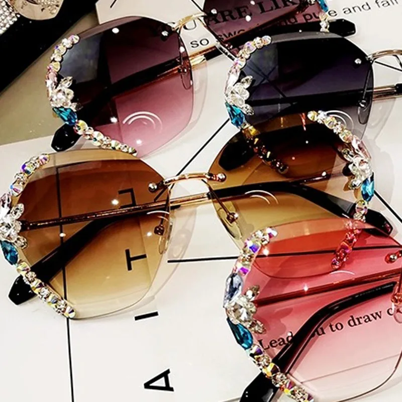 

Vintage Rimless Women's Glasses Multicolored Bling Diamond Shape Brand Designer Men Sun Glasses Ladies Men Rhinestone Oculos