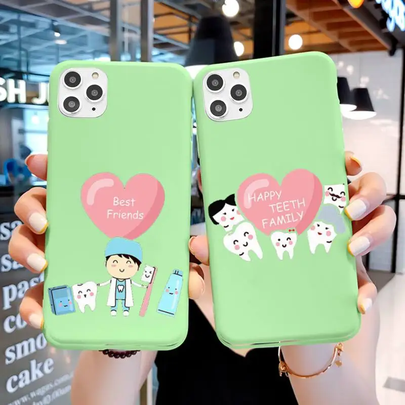 

Tooth Dentist Phone Case For IPhone 6 6s 7 8 Plus X Xs Xr Xsmax 11 12 Pro Promax 12mini Candy Green Silicone Cover