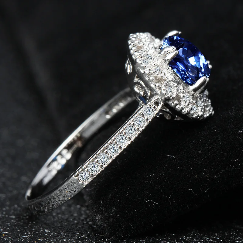 

925 Sterling Silver natural Sapphire Topaz Ring for Women Luxury Anillos Wedding Gemstone Round Bule Topaz S925 Ring Jewelry