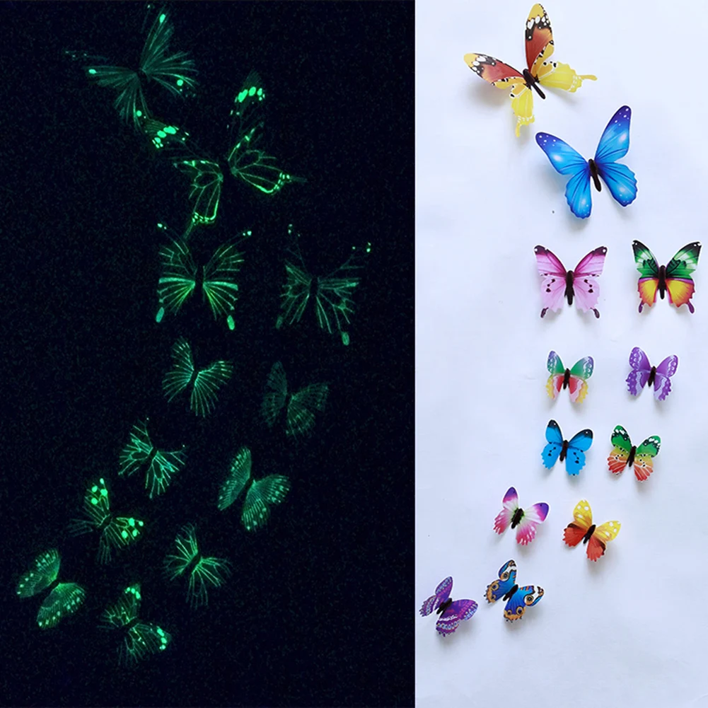 

Luminous Butterfly Design Decal Art Wall Stickers 3D Fridge Wallpaper Decoration Room Butterflies Cute Home Decor DIY Stickers