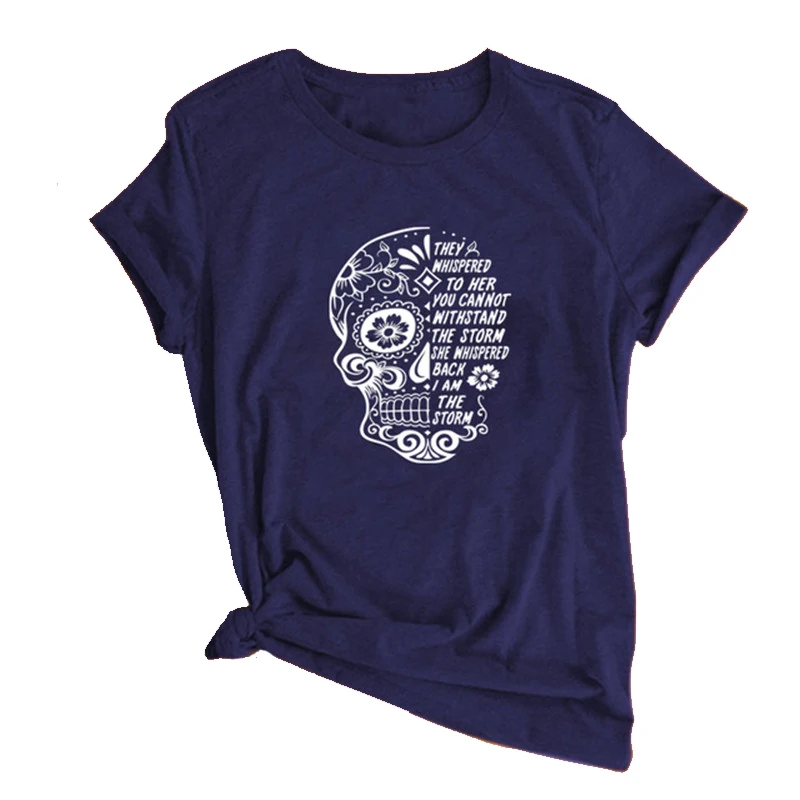 

Skull Flowers They Whispered To Her Printing T-Shirts Women Summer Clothes Graphic Tee Aesthetic For Female Goth Crew Neck