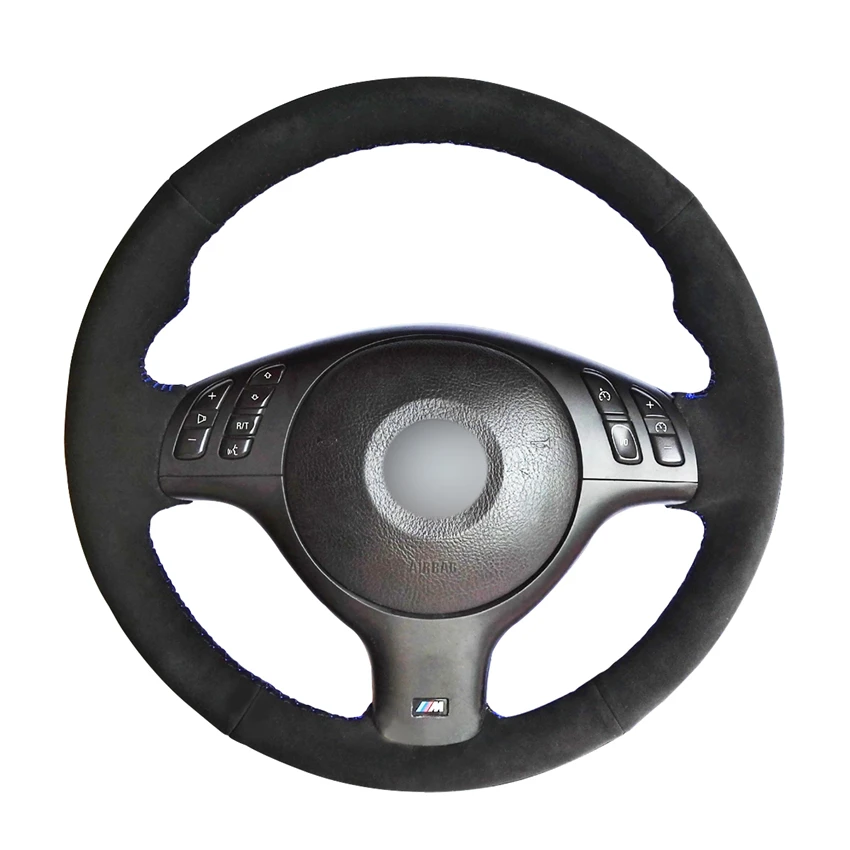 

DIY Car Accessories Hand Sew Black Suede Steering Wheel Cover for BMW E46 E39 330i 540i 525i 530i 330Ci M3 2001 2002 2003