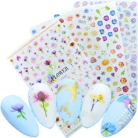1 pc colorful flower leaf plants leaves summer 3d nail sticker small fresh designs nail art stickers manicure diy decorations