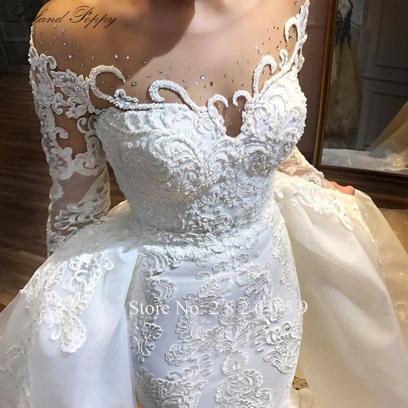 Роскошное свадебное платье Русалка с аппликацией 2021 глубоким круглым вырезом и