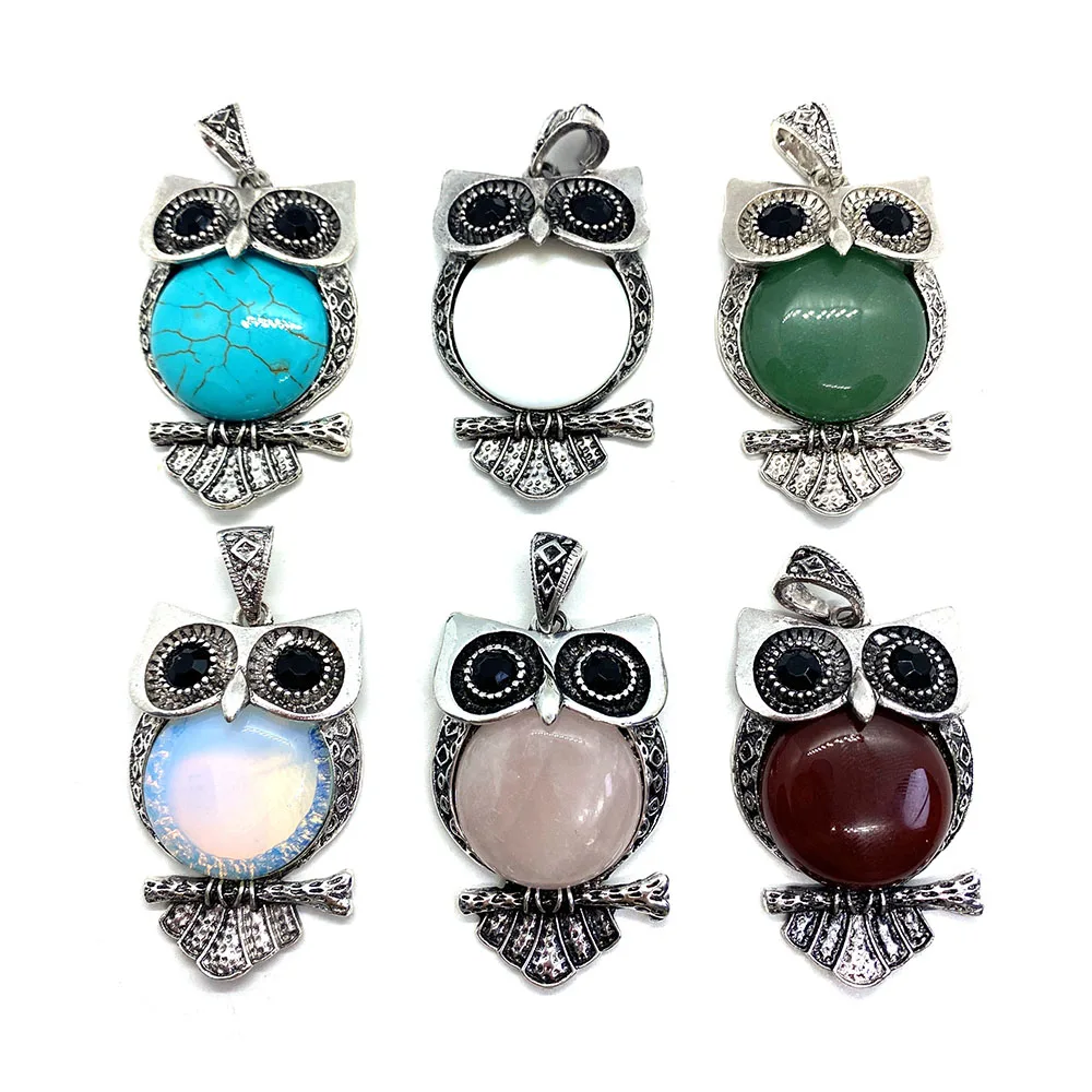 

Pearl Shell Gem Inlaid Metal Owl Pendant, Various Colors of Jewelry, Fashionable Charm DIY Necklace and Bracelet Accessories