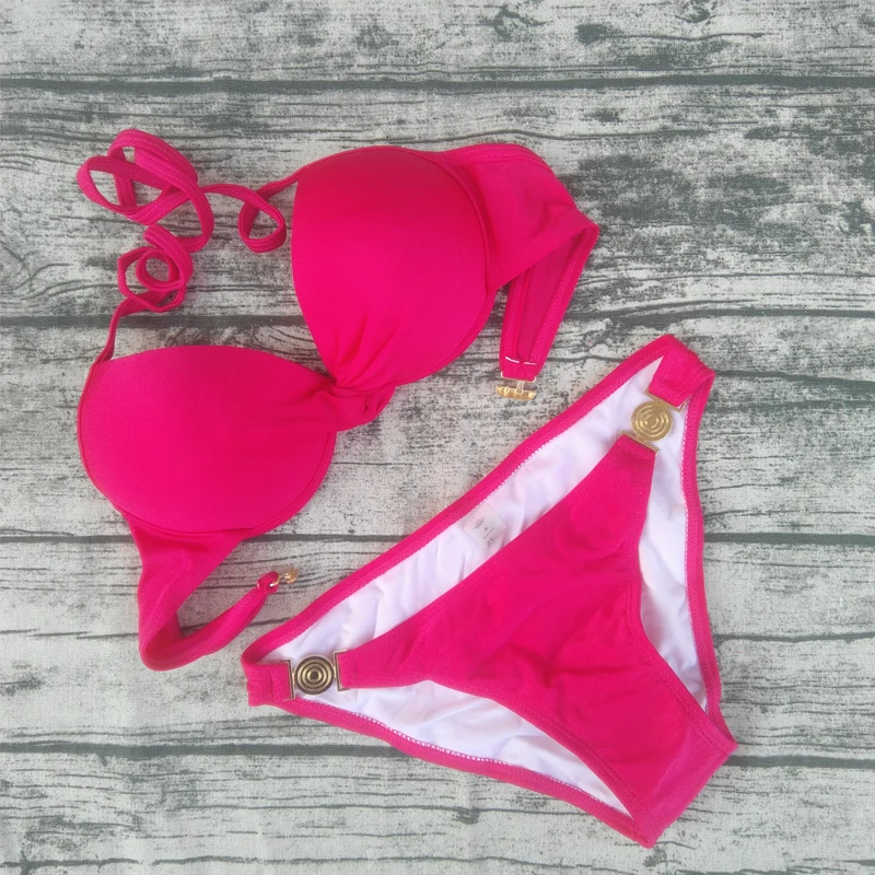 2020 новый сплошной купальник с металлическим украшением бикини Пляжное | Женская