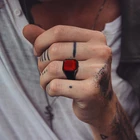 Мужское кольцо из нержавеющей стали камень сердолик, квадратное, современное, красное