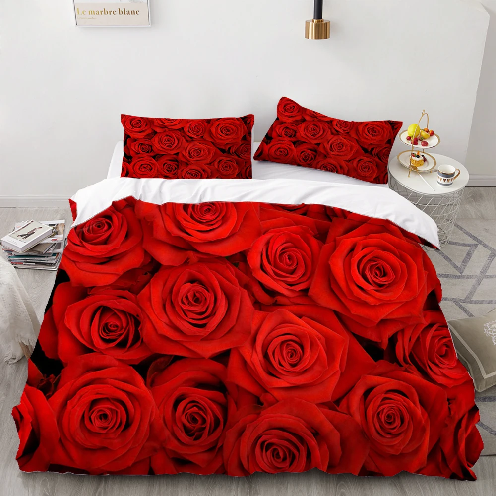 

Красная роза Постельное белье 3D ярких цветов и с принтом «фрукты» 3 шт постельное белье домашний текстильное одеяло чехол с одним Queen King Разм...