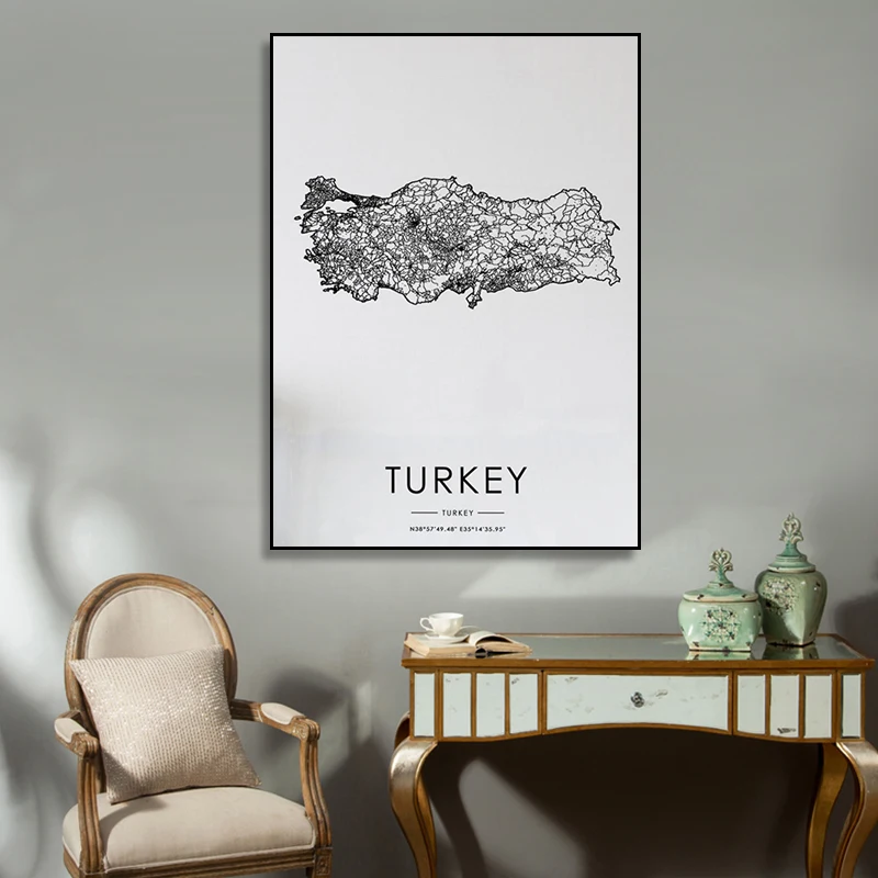 Дорожная карта Турции украшение для гостиной в скандинавском стиле холст