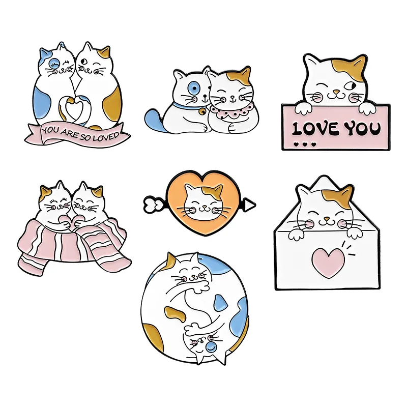 

2Pcs Korean Trendy Cartoon Enamel Cat Brooches Woman Pin Buckle Denim Broche Badge Shirt Lapel for Kids Gift Jewelry Accesorios