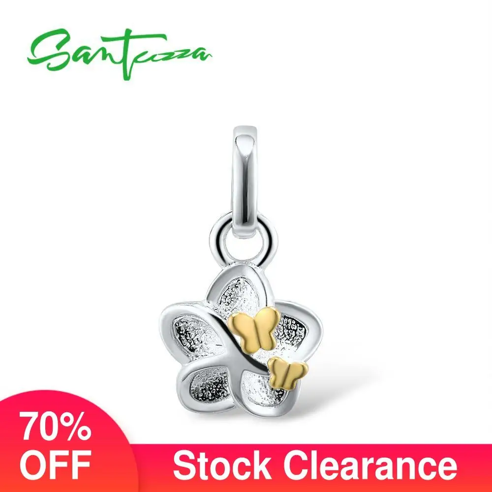 

SANTUZZA Silver Pendant for Women Pure 925 Sterling Silver Luxury Sparkling Flower Butterfly Trendy Party Pendant Fine Jewelry