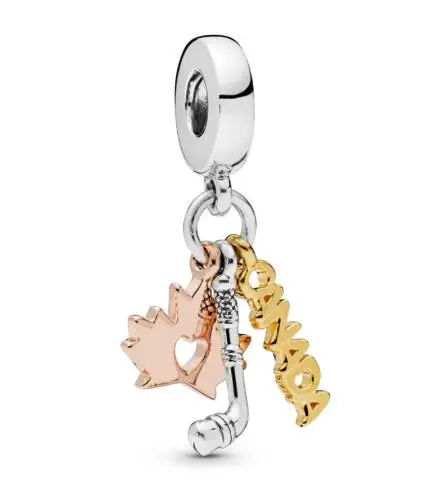 Шарм-клюшка для хоккея из серебра 925 пробы с Кленовым листом и надписью Канада