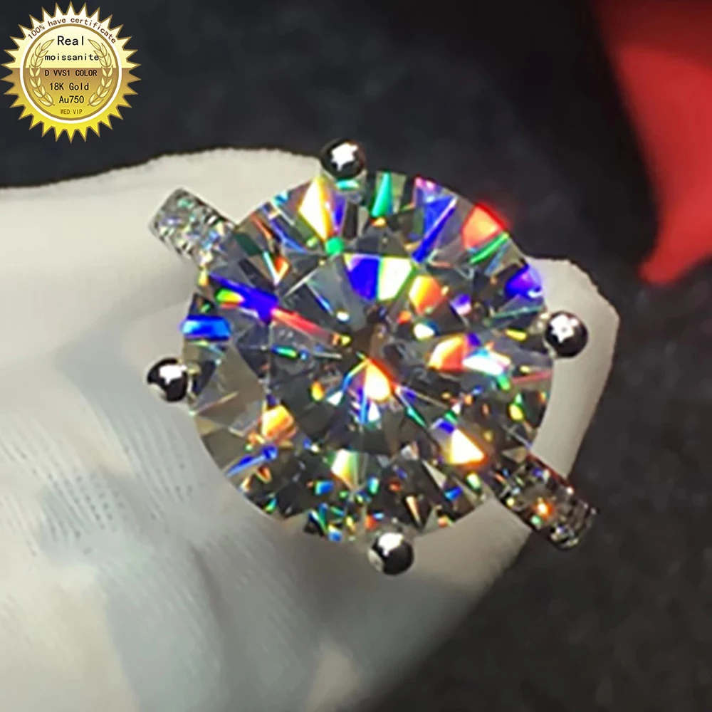 

10K Au417 White Gold Ring DVVS Moissanite Diamonds 1 2 3 4 5 Carat Round Elegant Wedding Party Engagement Anniversary Ring