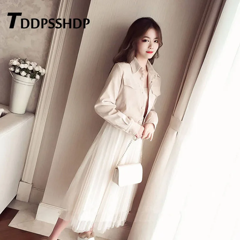 Женское платье абрикосового синего и розового цветов весеннее платье-двойка 2019