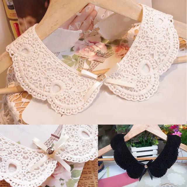 Tie White Fake Collar for Women Stand Detachable Collar Fake Girls Vintage Lace Ladies False Blouse Collar Apparel Accessories 1
