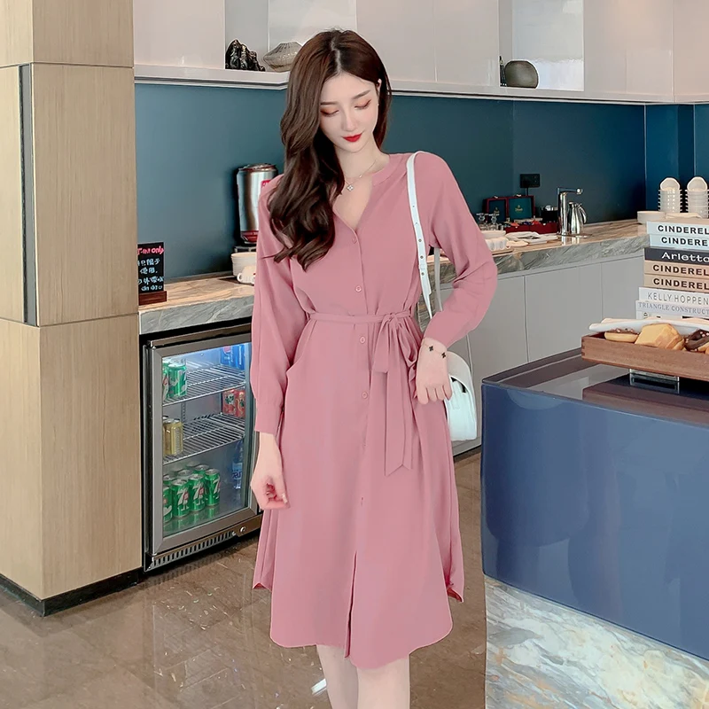

Spring Autumn Pink Chiffon V-Neck Sexy Midi Dresses Women Korean Fashion Casual Beach Dress 2022 Elegant Bodycon Party Vestidos