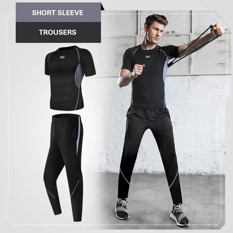 

2020 новый мужской спортивный костюм s, компрессионный Быстросохнущий комплект для бега, спортивные костюмы для уличных тренировок, тренажер...