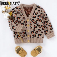 newborn baby girl cardigan sweater 2022 spring new cute v neck leopard knit toddler girl outwear clothes warm infant clothing