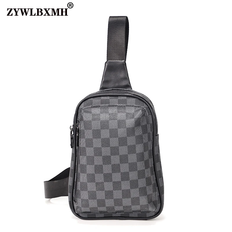 

ZYWLBXMH 2021 New Men's Bag Fashion Plaid Chest Bag Waterproof PU Leather Chest Bags Classic Mini Solid Color Casual Bag Sac