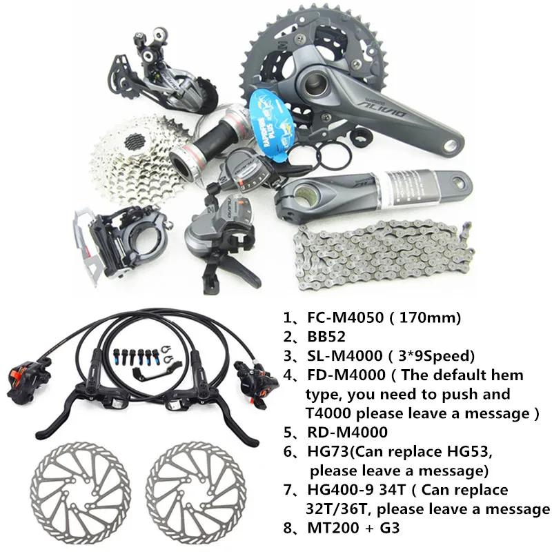 170-Kit-and-BR-MT200 SHIMANO ALIVI0 M4000/M4050 9-27-скорость горный велосипед Велосипеды переключения комплект добавлена BR-M4050+ RT56/MT200+ G3 абсолютно origi - Цвет: 170-Kit-and-BR-MT200