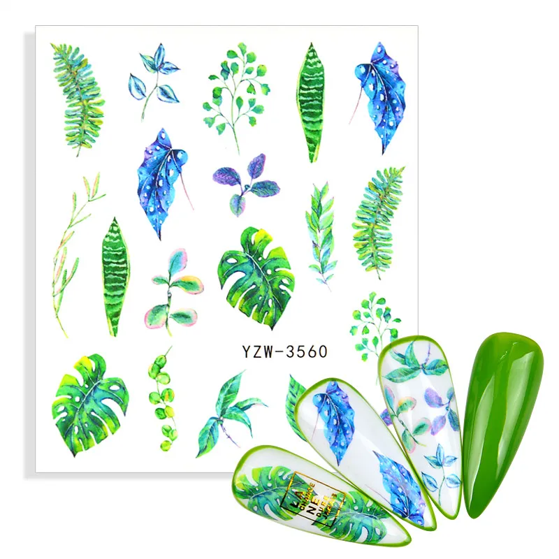 

1 Sheet Colorful Flower Leaf Designs 3D Nail Sticker Embossed Decal Nail Art Water Transfer Stickers DIY Nail Decorations Slider