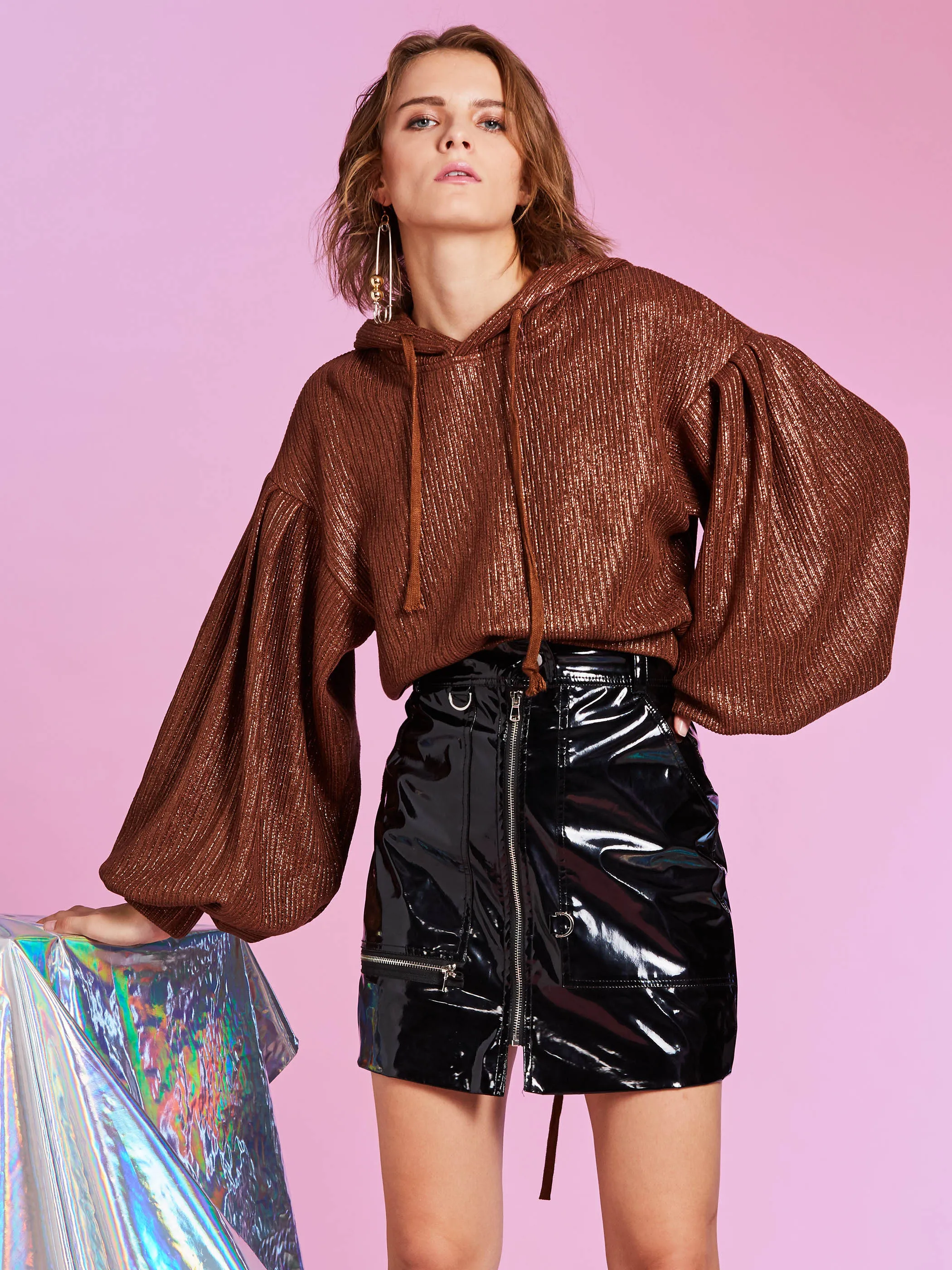 

2021 короткая женская толстовка со шнурком и рукавами-фонариками, Повседневная однотонная Короткая Толстовка с длинным рукавом и капюшоном, ...