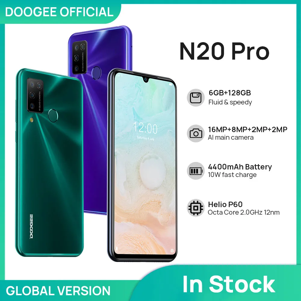 Перейти на Алиэкспресс и купить DOOGEE N20 Pro Quad Камера мобильных телефонов Helio P60 Octa Core 6 ГБ Оперативная память 128 Гб Встроенная память глобальная версия 6,3 дюймFHD + безрамочный экран ...