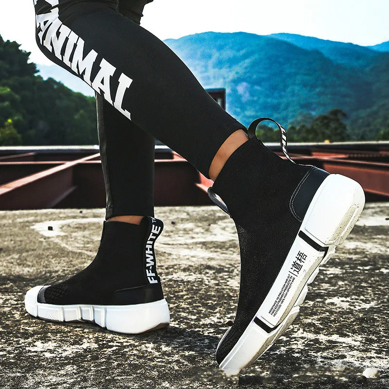 Мужские туфли из сетчатой ткани высокие удобные просвечивающие носки летающие