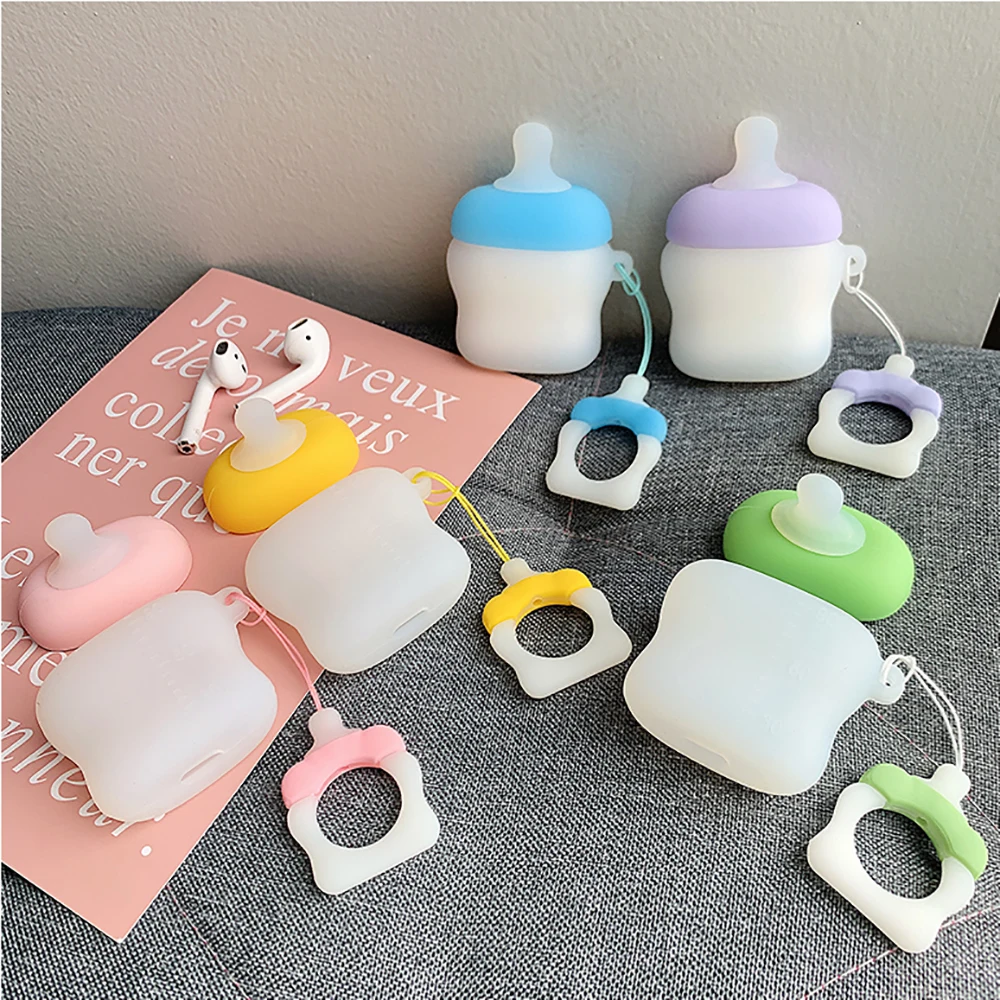 Чехол для AirPods с милым мультяшным 3D покрытием бутылки молока беспроводной чехол