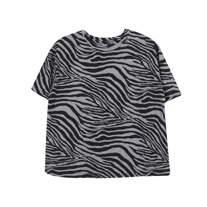 

Brand Casual Zebra Striped T-Shirt Women Tops Streetwear Fashion Loose Short-Sleeve T-shirts Summer Bottoming Shirt Korean Tees