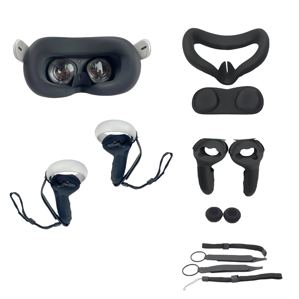 

VR Protective Cover Kit Eye Face Cover Pad Controller Covers Case Wristband Thumb Grips for Oculus Quest 2 Accessories Set
