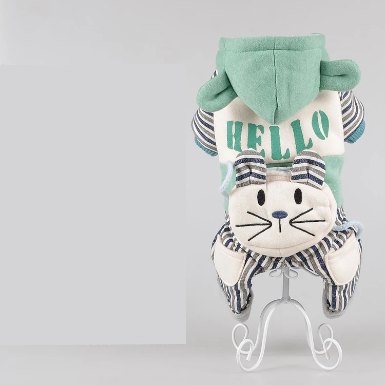 Green Hello Качественная одежда для маленьких питомцев Petalk, теплый зимний комбинезон для кошек, собак, пальто с капюшоном, одежда с флисовой подкладкой, Комбинезоны для домашних животных, размеры от XS до XXL - Цвет: Green Hello