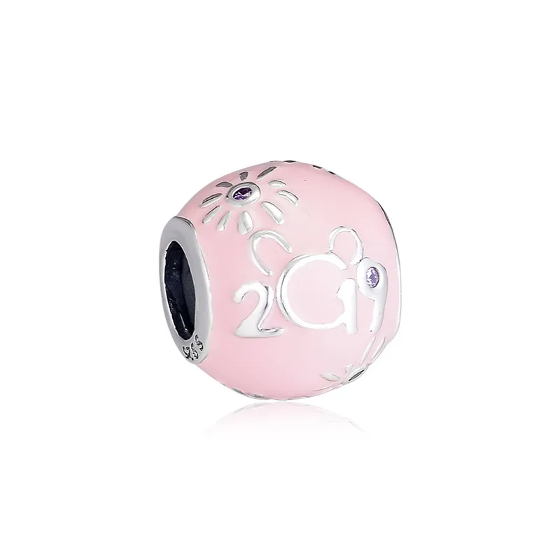 

2019 Edition Pink Color Enamel Round Beads for Bracelets & Bangles Silver 925 Charm Jewelry Cartoon Princess Castle Beads DIY