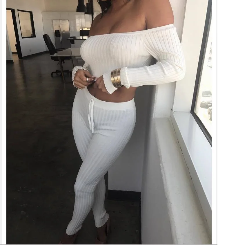

Casual Streetwear Clubwear Women Knitted Lounge Wear Sets 2pcs Crop Top Suit Ladies Tracksuit Set Autumn