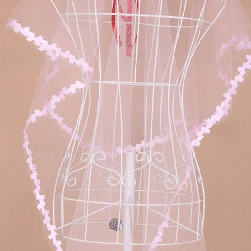 

New 1M Single Layer Women Short Sheer Mesh Tulle Wedding Veil White Small Leaf Applique Patchwork Trim Wavy Solid Color Bridal