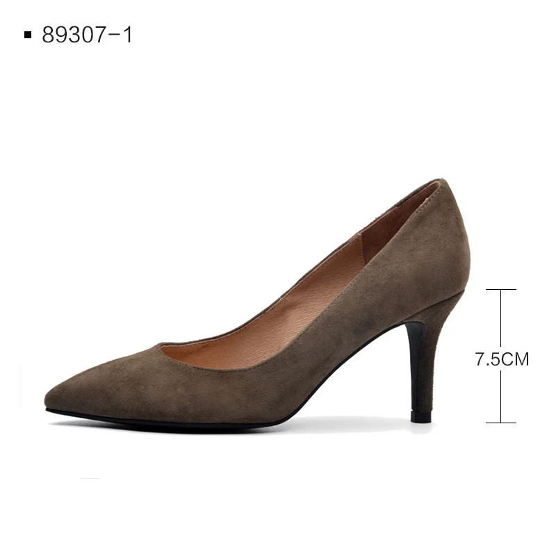 Grey Suede 7.5CM Donna-in/Женская обувь из натуральной кожи г. Весенние туфли-лодочки с острым носком туфли-лодочки на тонком высоком каблуке вечерние женские замшевые туфли на каблуке 7,5 см - Цвет: Grey Suede 7.5CM