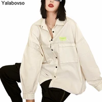2021 spring autumn new shirts female loose lazy long sleeve blouse sunscreen jacket bf style tops white color letter printing